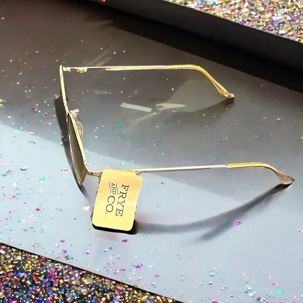 FRYE & CO Metal Almond Sunglasses in Shiny Gold NWOB